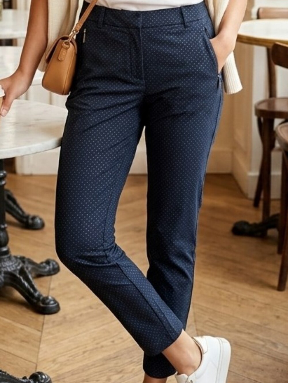 ANATOMIE Navy Blue Dot Print Lightweight Stretch Travel Pants Small